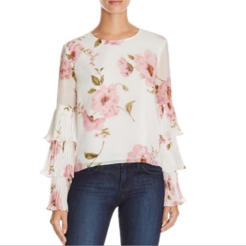 Lucy Paris Pink Floral Pleated Sleeve Blouse